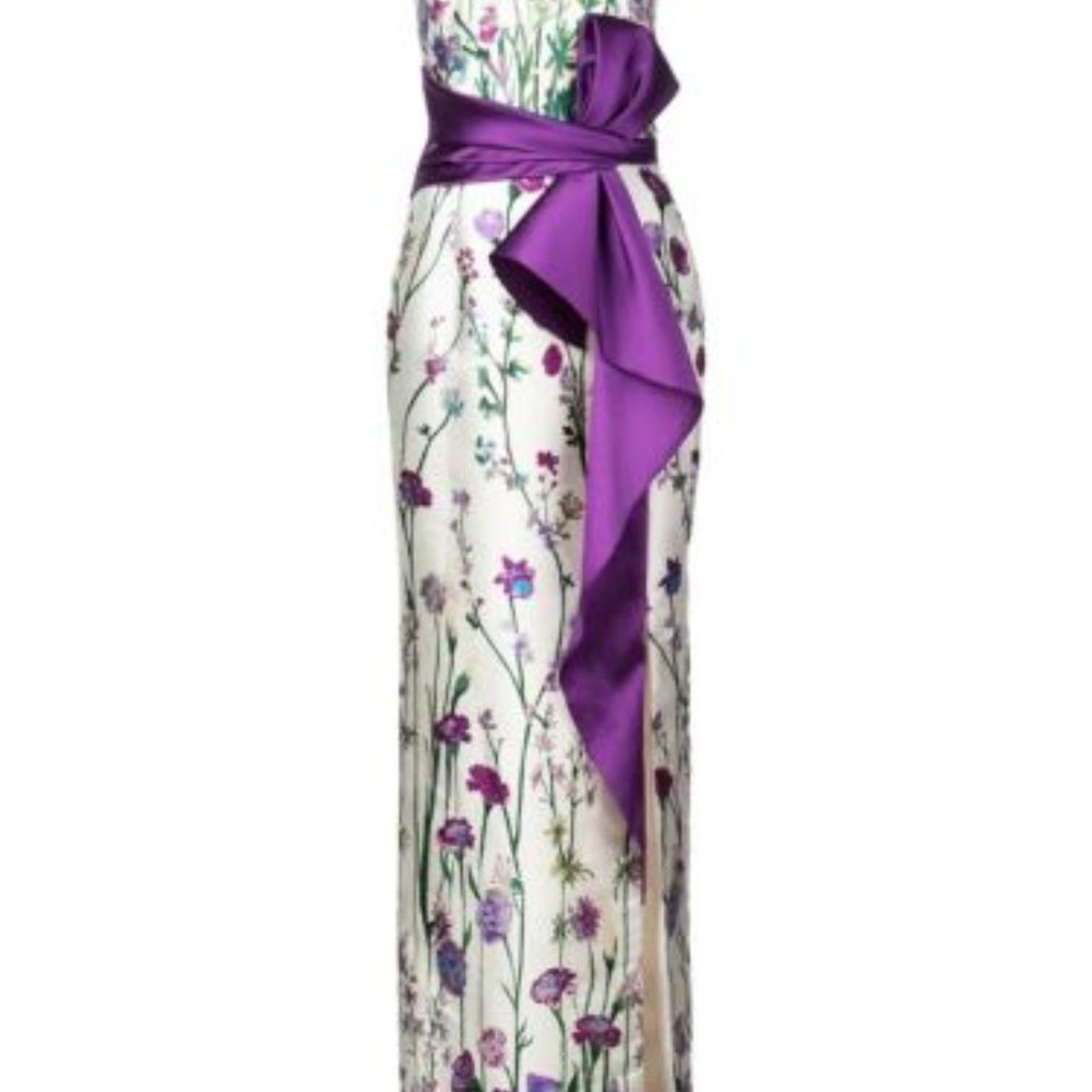 NEW Marchesa Notte Mikado Gown Front Slit Dress